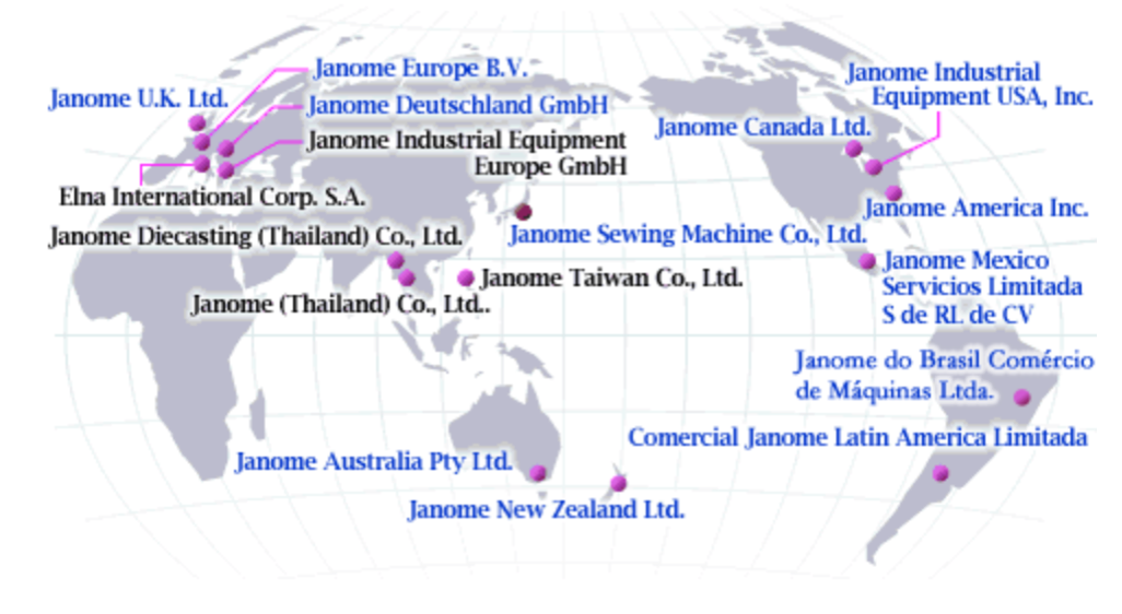 Oddziały marki Janome na świecie