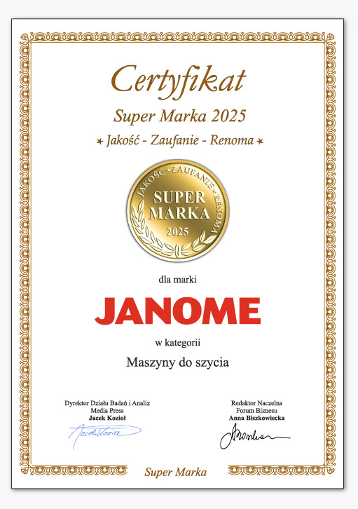 Nagroda dla maszyn Janome - Super Marka 2025
