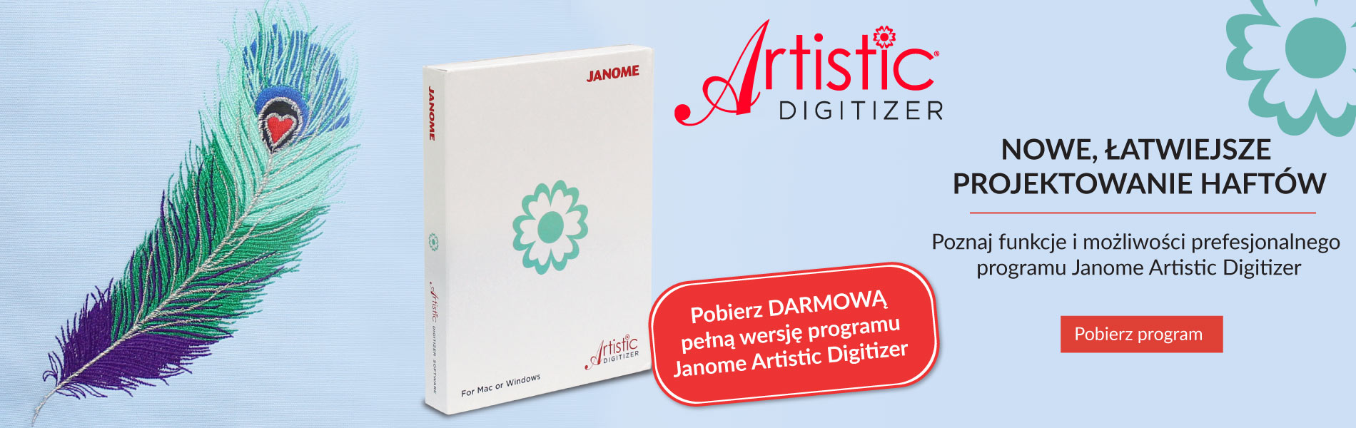 Testuj za darmo profesjonalny program do projektowania haftów Janome Artistic Digitizer